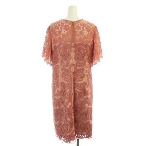 GRACE CONTINENTAL レース切替コード刺繍ワンピース ひざ丈 半袖 38 コーラルピンク