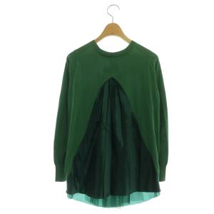 sacai luck チュール 異素材ドッキング カーディガン ニット 長袖 コットン 1 緑 グリーン