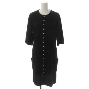 プレッション ロングカーディガン ワンピース ひざ丈 七分袖 36 黒 ブラック