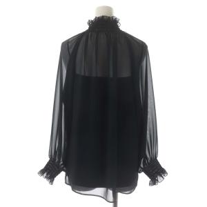 ANAYI 22SS シアージョーゼットシャーリングブラウス 長袖 インナー付き 38 紺 ネイビー