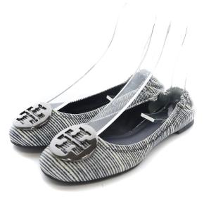 バレエシューズ フラットシューズ パンプス ストライプ 23cm 白 ホワイト 紺 ネイビー