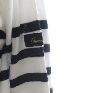 Drawer 18G コットンボーダーカットソー Tシャツ 長袖 ボートネック 1 白 黒 ホワイト ブラック