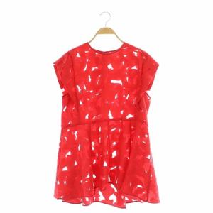 23SS シアーボタニカルジャガードブラウス ノースリーブ 38 赤 レッド