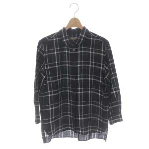 ファインリネン チェック シャツ 八分袖 1 黒 白 ブラック ホワイト