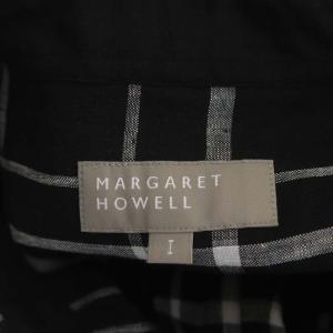 MARGARET HOWELL ファインリネン チェック シャツ 八分袖 1 黒 白 ブラック ホワイト