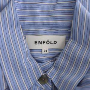 ENFOLD 23AW FRONT-WING SHIRT シャツ 七分袖 オーバーサイズ ストライプ 38 ブルー