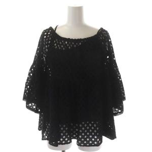 カットワークメッシュトップス カットソー 七分袖 36 黒 ブラック