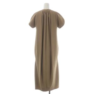 CARVEN ギャザープリーツデザイン 半袖 ワンピース ロング 半袖 ペンタゴンネック 36 キャメル