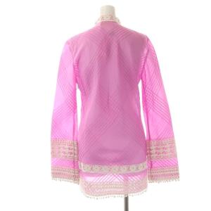 TORY BURCH レース装飾 チュニックブラウス 長袖 スキッパー 0 ピンク アイボリー 49173