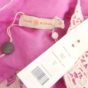 TORY BURCH レース装飾 チュニックブラウス 長袖 スキッパー 0 ピンク アイボリー 49173