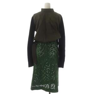 sacai レース 切替 ニット ワンピース ロング ミモレ丈 長袖 2 紺 緑 カーキ 16-02759