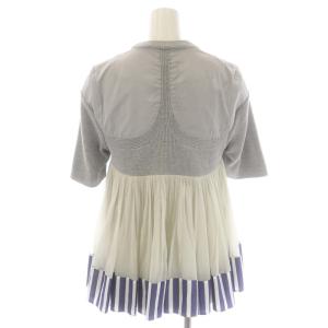 sacai SS Sweater w/Stripe Chiffon ニット カットソー 五分袖 切替 2 グレー 青 白