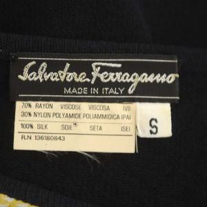 Salvatore Ferragamo スカーフ切替 ニット カットソー 半袖 S 黒 ブラック マルチカラー