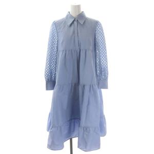 22SS シャツカラー ワンピース ひざ丈 長袖 36 水色 ライトブルー