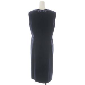 GRACE CONTINENTAL 21AW コード刺繍タイトワンピース ロング ミモレ丈 ノースリーブ 36 紺 ネイビー