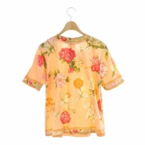 LEONARD フラワープリント ショートスリーブ カットソー トップス 半袖 花柄 M ピンク