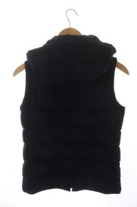 LACOSTE ダウンベスト フード付き リバーシブル アウター ジップアップ ウール 34 紺 ネイビー