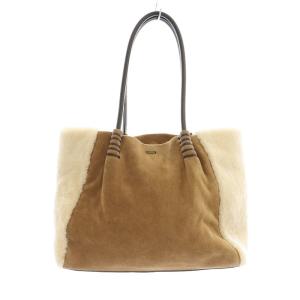 トートバッグ ハンドバッグ ムートン 切替 茶 ブラウン