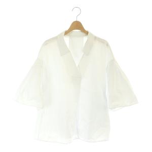 23SS パウダータッチタフタブラウス スキッパー 七分袖 38 白 ホワイト