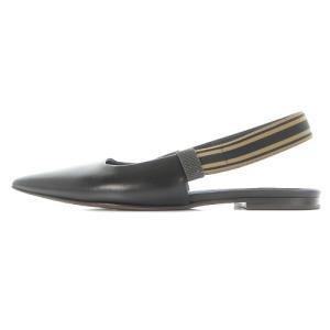 BRUNELLO CUCINELLI フラットシューズ レザー ポインテッドトゥ ストラップ 25cm ブラック