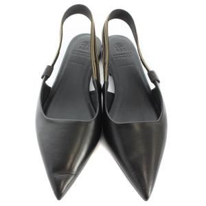 BRUNELLO CUCINELLI フラットシューズ レザー ポインテッドトゥ ストラップ 25cm ブラック