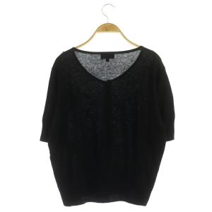 agnes b. カーディガン ニット 五分袖 フラワー刺繍 ショートスリーブ シルク リネン混 3 黒 白 ブラック ホワイト