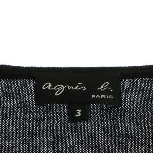 agnes b. カーディガン ニット 五分袖 フラワー刺繍 ショートスリーブ シルク リネン混 3 黒 白 ブラック ホワイト