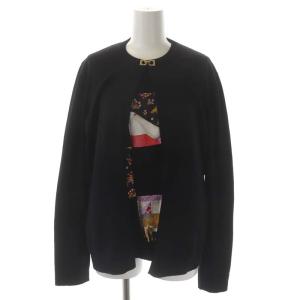 ニットアンサンブル ガンチーニホックカーディガン 長袖 切替 シルク 柄 半袖 L ブラック