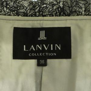 LANVIN コレクション COLLECTION ジャケット ロング 薄手 レース 刺繍 スナップボタン 36 黒 白 ブラック ホワイト