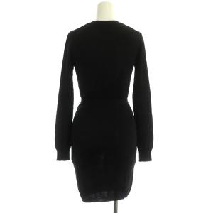 D&G ロングカーディガン ニット 長袖 薄手 Vネック ウール リボンベルト付き XS 黒 ブラック