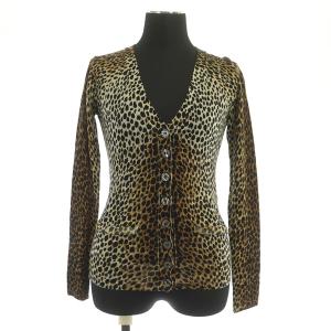 レオパード柄 カーディガン ニット 長袖 Vネック ウール 36 茶 ブラウン