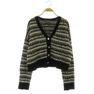 22SS ツイーディーVニットカーディガン 長袖 36 黒 白 青 ベージュ