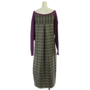 GRACE CONTINENTAL 異素材ニットワンピース ロング 長袖 切替 36 紫 グレー マルチカラー