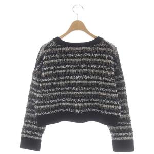 GRACE CONTINENTAL 22SS ツイーディーVニットカーディガン クロップド 長袖 36 黒 白 ゴールド色