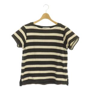 半袖ボーダーカットソー ボートネック コットン 2 黒 ブラック アイボリー