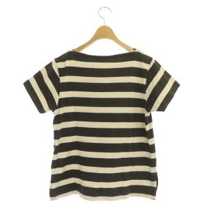 MARGARET HOWELL 半袖ボーダーカットソー ボートネック コットン 2 黒 ブラック アイボリー