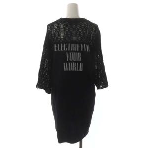 HYSTERIC GLAMOUR TOUR 88 プリント ワンピース ミニ 七分袖 F 黒 シルバー色 ブラック