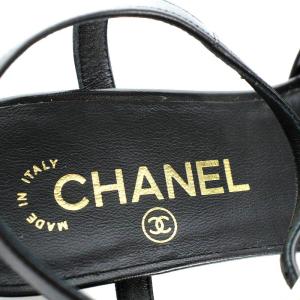 CHANEL サンダル カメリア ストラップ レザー 24cm ブラック