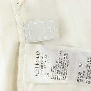 CELFORD 22SS ニットドッキングワンピース ロング マキシ丈 長袖 オープンショルダー 総柄 36 黒 オフホワイト ブラック