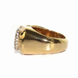 VALENTINO GARAVANI Vロゴ シグネチャー メタル スワロフスキークリスタル リング 指輪 S 10号 ゴールド色