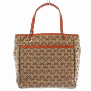ANYA HINDMARCH モノグラム ジャガード ハンドバッグ トートバッグ キャンバス レザー 総柄 ベージュ オレンジ