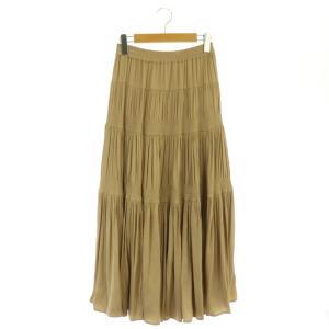シャーリングティアードスカート ロング フレア ギャザー 36 ベージュ