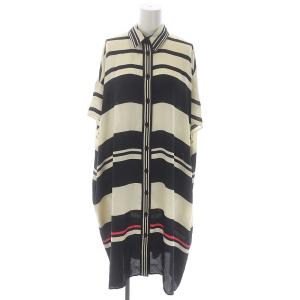 21AW マルチボーダーシャツドレス ワンピース 半袖 膝丈 36 黒 アイボリー ピンク