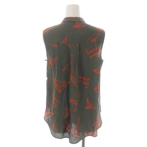 Grace Class マリンプリントノースリーブ トップス シャツ ブラウス ボウタイ 前開き 総柄 36 カーキ オレンジ