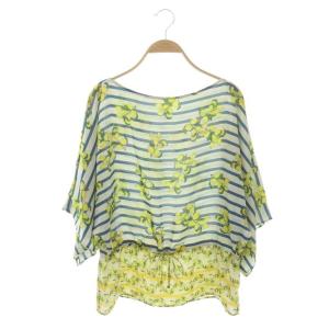 レモンパターントップス カットソー 36 ベージュ 青 ブルー 黄色 イエロー