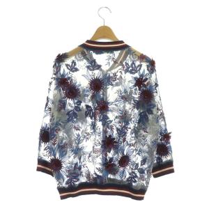 VIVIENNE TAM エンブロイダリー チュール ブルゾン ジャケット ジップアップ 42 青 赤 ブルー レッド