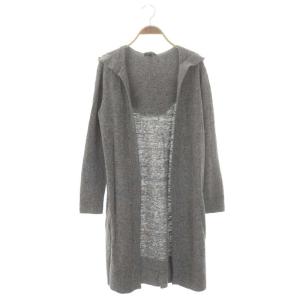 Hood OPEN Cardi カーディガン ニット 長袖 フード ロング シルク混 ウール混 S グレー