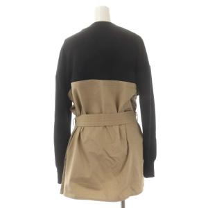 CLANE SHIRT DOCKING KNIT ニット チュニック ドッキング 長袖 切替 リボンベルト付き 2 黒 ブラック モカ