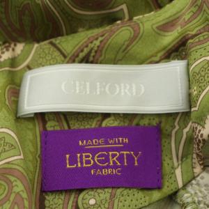 CELFORD リバティプリントワンピース 七分袖 八分袖 ロング 総柄 Vネック 36 抹茶色 マルチカラー