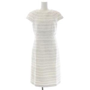 ミックスラメツイードワンピース 膝丈 フレンチスリーブ 36 白 青 ピンク